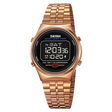 SKMEI 1882 Orologio da polso digitale multifunzionale da uomo 30M impermeabile luminoso in acciaio inossidabile (oro rosa nero)