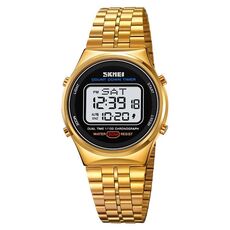 SKMEI 1882 Orologio da polso digitale multifunzionale da uomo 30M impermeabile luminoso in acciaio inossidabile (oro bianco)