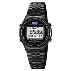 SKMEI 1882 Orologio da polso digitale multifunzionale da uomo 30M impermeabile luminoso in acciaio inossidabile (nero bianco)