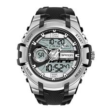 SANDA 6015 Orologio sportivo luminoso impermeabile multifunzionale da uomo (nero argento)