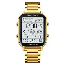 SKMEI 1888 Orologio da polso digitale sportivo da uomo multifunzionale impermeabile 30M in acciaio inossidabile (oro)