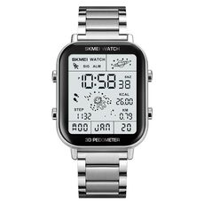 SKMEI 1888 Orologio da polso digitale sportivo da uomo multifunzionale impermeabile 30M in acciaio inossidabile (argento)