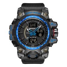 SANDA 3132 Orologio sportivo luminoso impermeabile multifunzionale da uomo (nero blu)