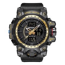 SANDA 3132 Orologio sportivo luminoso impermeabile multifunzionale da uomo (oro nero)