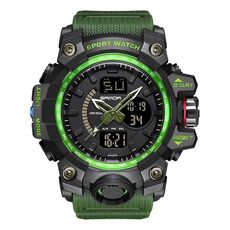 SANDA 3132 Orologio sportivo luminoso impermeabile multifunzionale da uomo (nero verde)