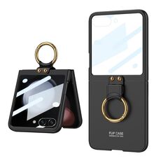 Per Samsung Galaxy Z Flip5 GKK Custodia per telefono con supporto ad anello per PC ultrasottile integrato (nero)