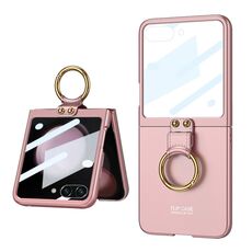 Per Samsung Galaxy Z Flip5 GKK Custodia per telefono con supporto ad anello per PC ultrasottile integrato (rosa)