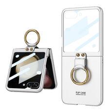 Per Samsung Galaxy Z Flip5 GKK Custodia per telefono con supporto ad anello per PC ultrasottile integrato (bianco)