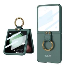 Per Samsung Galaxy Z Flip5 GKK Custodia per telefono con supporto ad anello per PC ultrasottile integrata (verde scuro)