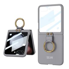 Per Samsung Galaxy Z Flip5 GKK Custodia per telefono con supporto ad anello per PC ultrasottile integrata (grigio)