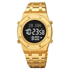 SKMEI 2043 Orologio da polso digitale con bussola per culto musulmano multifunzionale (oro + nero)