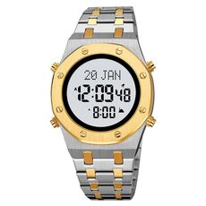 SKMEI 2043 Orologio da polso digitale con bussola per culto musulmano multifunzionale (argento oro + bianco)