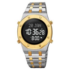 SKMEI 2043 Orologio da polso digitale con bussola per culto musulmano multifunzionale (argento oro + nero)