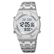 SKMEI 2043 Orologio da polso digitale con bussola per culto musulmano multifunzionale (argento + bianco)