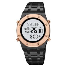 SKMEI 2043 Orologio da polso digitale con bussola per culto musulmano multifunzionale (oro rosa nero + bianco)