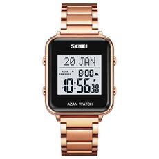 SKMEI 2064 Orologio da polso digitale luminoso con bussola per culto musulmano multifunzionale (oro rosa + bianco)