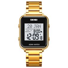 SKMEI 2064 Orologio da polso digitale luminoso con bussola per culto musulmano multifunzionale (oro + bianco)