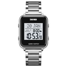 SKMEI 2064 Orologio da polso digitale luminoso con bussola per culto musulmano multifunzionale (argento + bianco)