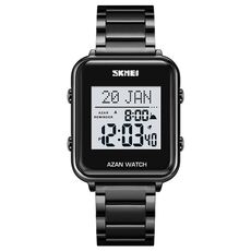 SKMEI 2064 Orologio da polso digitale luminoso con bussola per culto musulmano multifunzionale (nero + bianco)