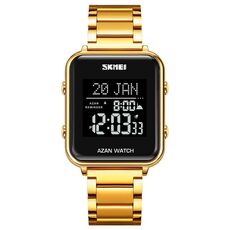 SKMEI 2064 Orologio da polso digitale luminoso con bussola per culto musulmano multifunzionale (oro + nero)