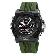 SKMEI 2065 50M Orologio da polso digitale sportivo multifunzionale impermeabile da uomo con doppio display (verde militare)