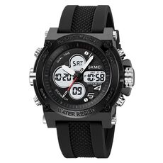 SKMEI 2065 50M Orologio da polso digitale sportivo multifunzionale impermeabile da uomo con doppio display (nero bianco)