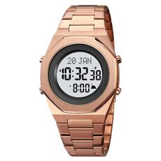 SKMEI 2069 Orologio da polso digitale multifunzionale impermeabile 30M per culto musulmano (oro rosa + bianco)