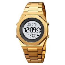 SKMEI 2069 Orologio da polso digitale multifunzionale impermeabile 30M per culto musulmano (oro + bianco)