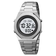 SKMEI 2069 Orologio da polso digitale multifunzionale impermeabile 30M per culto musulmano (argento + bianco)