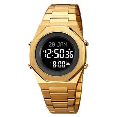 SKMEI 2069 Orologio da polso digitale multifunzionale impermeabile 30M per culto musulmano (oro + nero)
