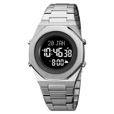 SKMEI 2069 Orologio da polso digitale multifunzionale impermeabile 30M per culto musulmano (argento + nero)