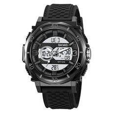 SKMEI 2098 Orologio da polso digitale multifunzionale da uomo con termometro impermeabile 50M e doppio display (nero + bianco)