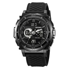 SKMEI 2098 Orologio da polso digitale multifunzionale da uomo con termometro impermeabile 50M e doppio display (nero)
