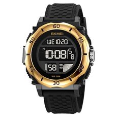 SKMEI 2099 Orologio da polso digitale luminoso impermeabile da uomo multifunzionale da esterno 50M (oro nero)