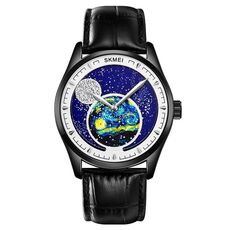 SKMEI 2115 Orologio al quarzo multifunzionale da uomo impermeabile 30M con fasi lunari (nero)