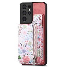 Custodia per telefono posteriore con cerniera dipinta per Samsung Galaxy S21 Ultra 5G (rosa)