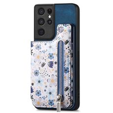 Per Samsung Galaxy S21 Ultra 5G Custodia per telefono posteriore con cerniera verniciata retrò (blu)