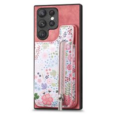 Custodia per telefono posteriore con cerniera dipinta per Samsung Galaxy S22 Ultra 5G (rosa)
