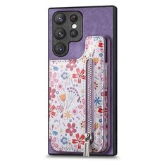 Custodia per telefono posteriore con cerniera verniciata retrò per Samsung Galaxy S22 Ultra 5G (viola)