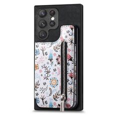 Custodia per telefono posteriore con cerniera verniciata retrò per Samsung Galaxy S22 Ultra 5G (nera)