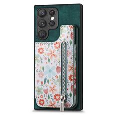 Custodia per telefono posteriore con cerniera verniciata retrò per Samsung Galaxy S22 Ultra 5G (verde)