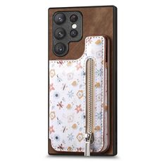 Custodia per telefono posteriore con cerniera verniciata retrò per Samsung Galaxy S22 Ultra 5G (marrone)