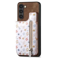 Per Samsung Galaxy S23+ 5G Custodia per telefono con retro con cerniera verniciata retrò (marrone)