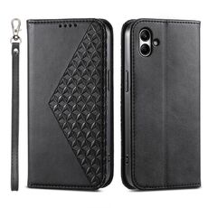 Per Samsung Galaxy A05 Custodia per telefono in pelle magnetica con texture di vitello a griglia cubica (nera)