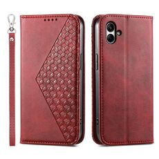 Custodia magnetica in pelle per Samsung Galaxy A05 Cubic Grid Calf Texture (rossa)