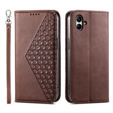 Per Samsung Galaxy A05 Custodia per telefono in pelle magnetica con texture di vitello a griglia cubica (marrone)