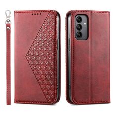 Custodia magnetica in pelle per Samsung Galaxy A05s Cubic Grid Calf Texture (rossa)
