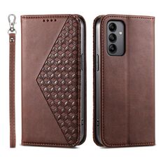 Per Samsung Galaxy A05s Custodia per telefono in pelle magnetica con texture di vitello a griglia cubica (marrone)