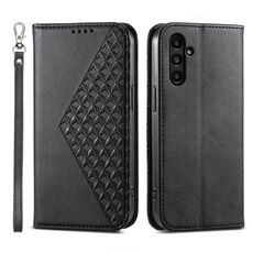 Custodia per telefono in pelle magnetica con texture di vitello cubica per Samsung Galaxy A15 (nera)