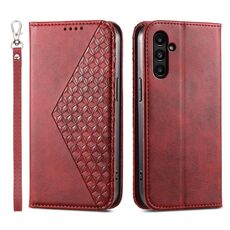 Per Samsung Galaxy A15 Custodia per telefono in pelle magnetica con texture di vitello a griglia cubica (rossa)
